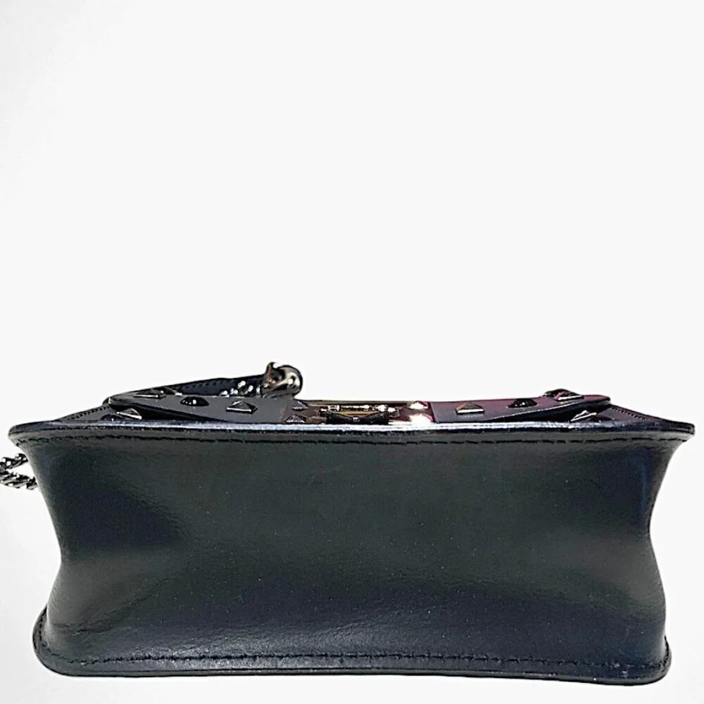 Borse in Pelle Black Studded Matte Leather Crossbody Bag w/Chainstrap